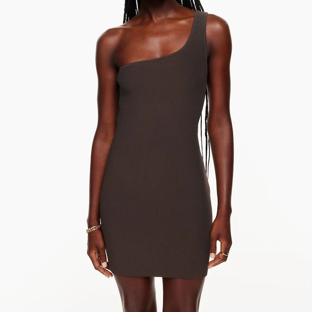 Babaton One-Shoulder Ribbed Bodycon Dress in Dark Brown